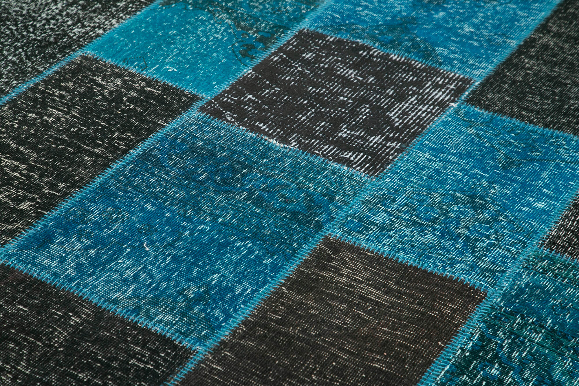 Handmade Area Rug - Kirk Yama Black Patchwork Cotton Wool Vintage Carpet 6'7"x9'9"