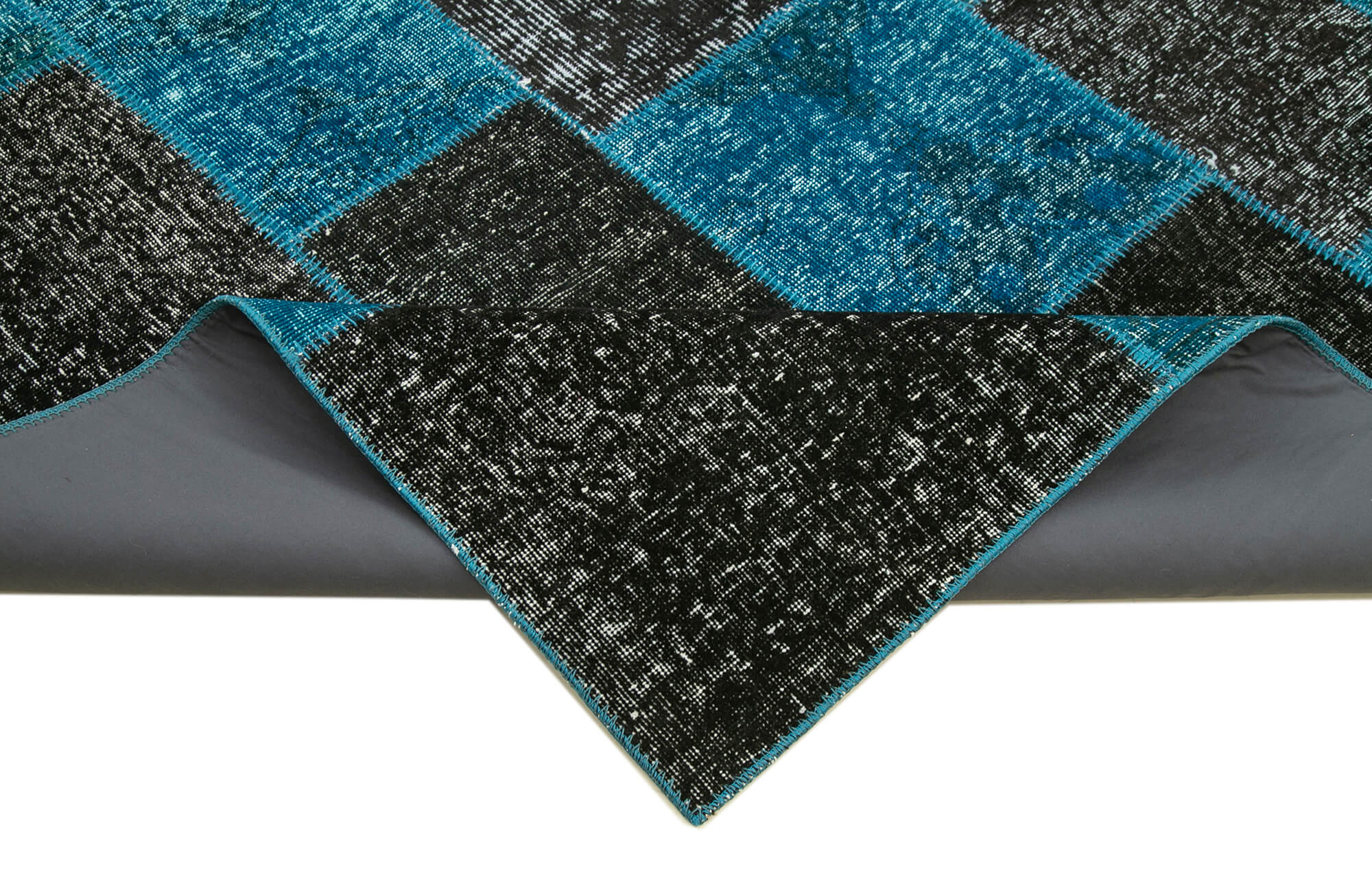 Handmade Area Rug - Kirk Yama Black Patchwork Cotton Wool Vintage Carpet 6'7"x9'9"