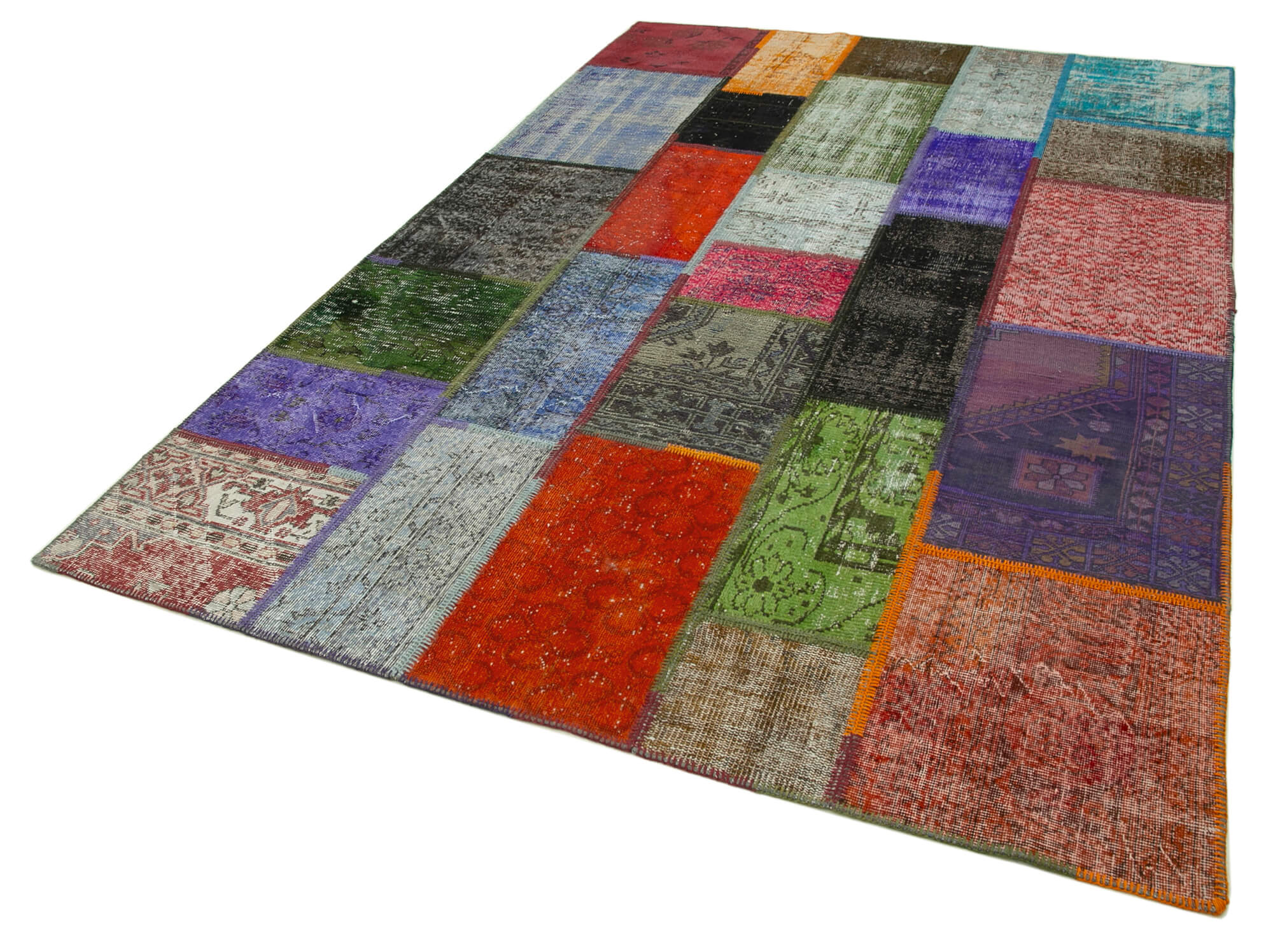 Handmade Area Rug - Kirk Yama Pink Patchwork Cotton Wool Carpet 6'3''x9'6''
