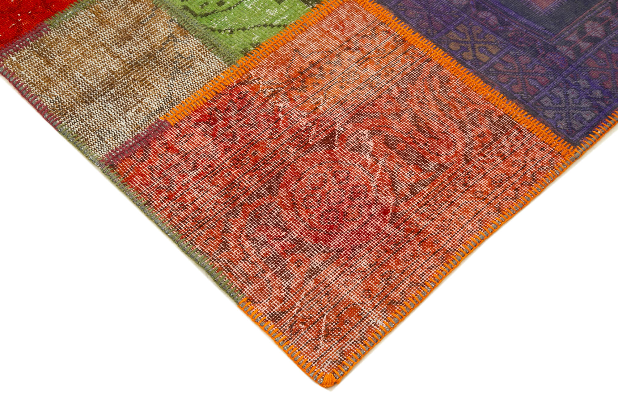 Handmade Area Rug - Kirk Yama Pink Patchwork Cotton Wool Carpet 6'3''x9'6''
