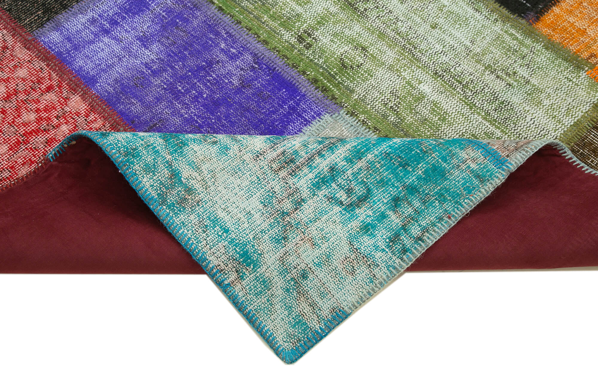 Handmade Area Rug - Kirk Yama Pink Patchwork Cotton Wool Carpet 6'3''x9'6''