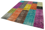 Handmade Patchwork Rug - Pink Cotton Wool Vintage Area Rug 6'8'' x 9'1''