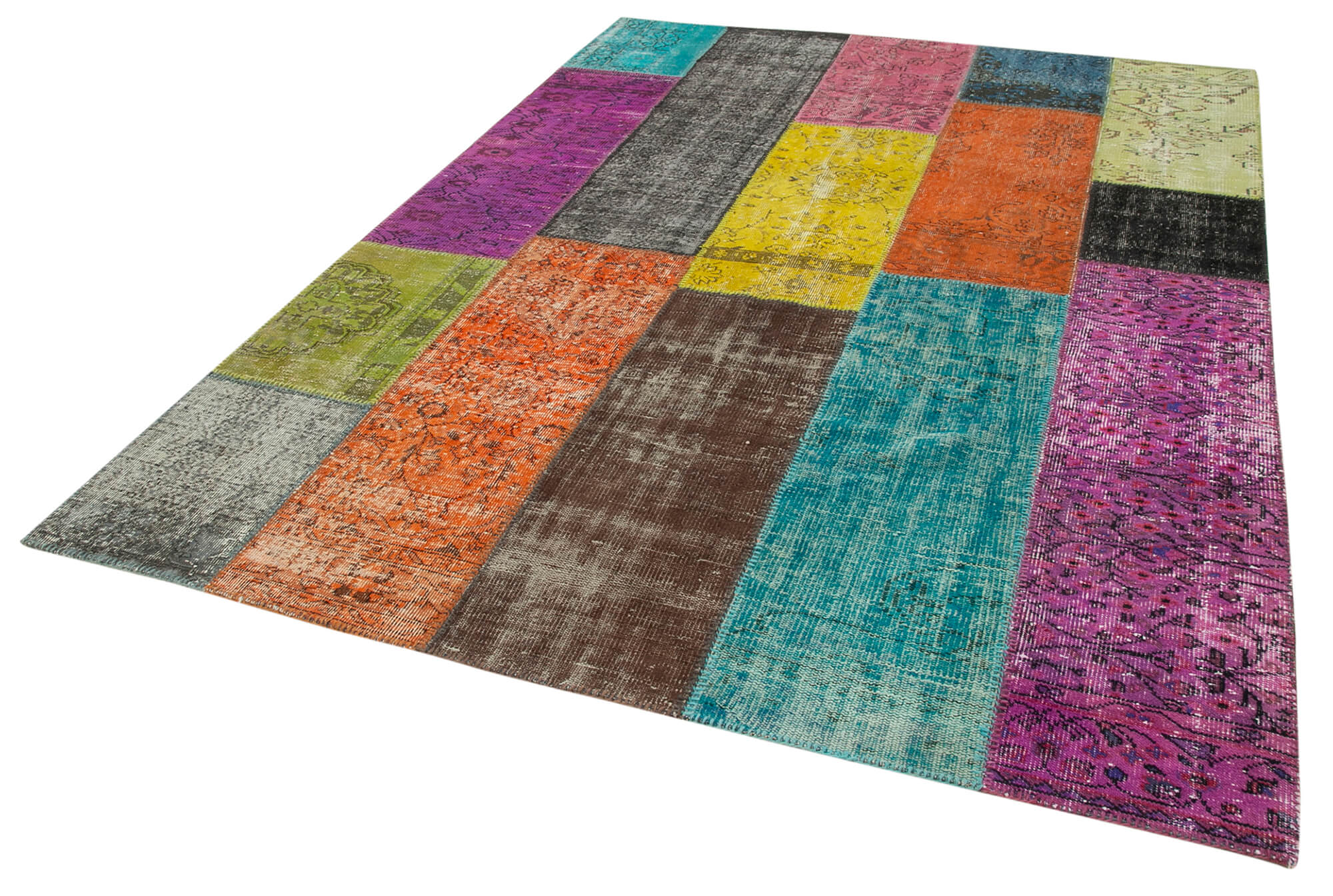 Handmade Patchwork Rug - Pink Cotton Wool Vintage Area Rug 6'8'' x 9'1''