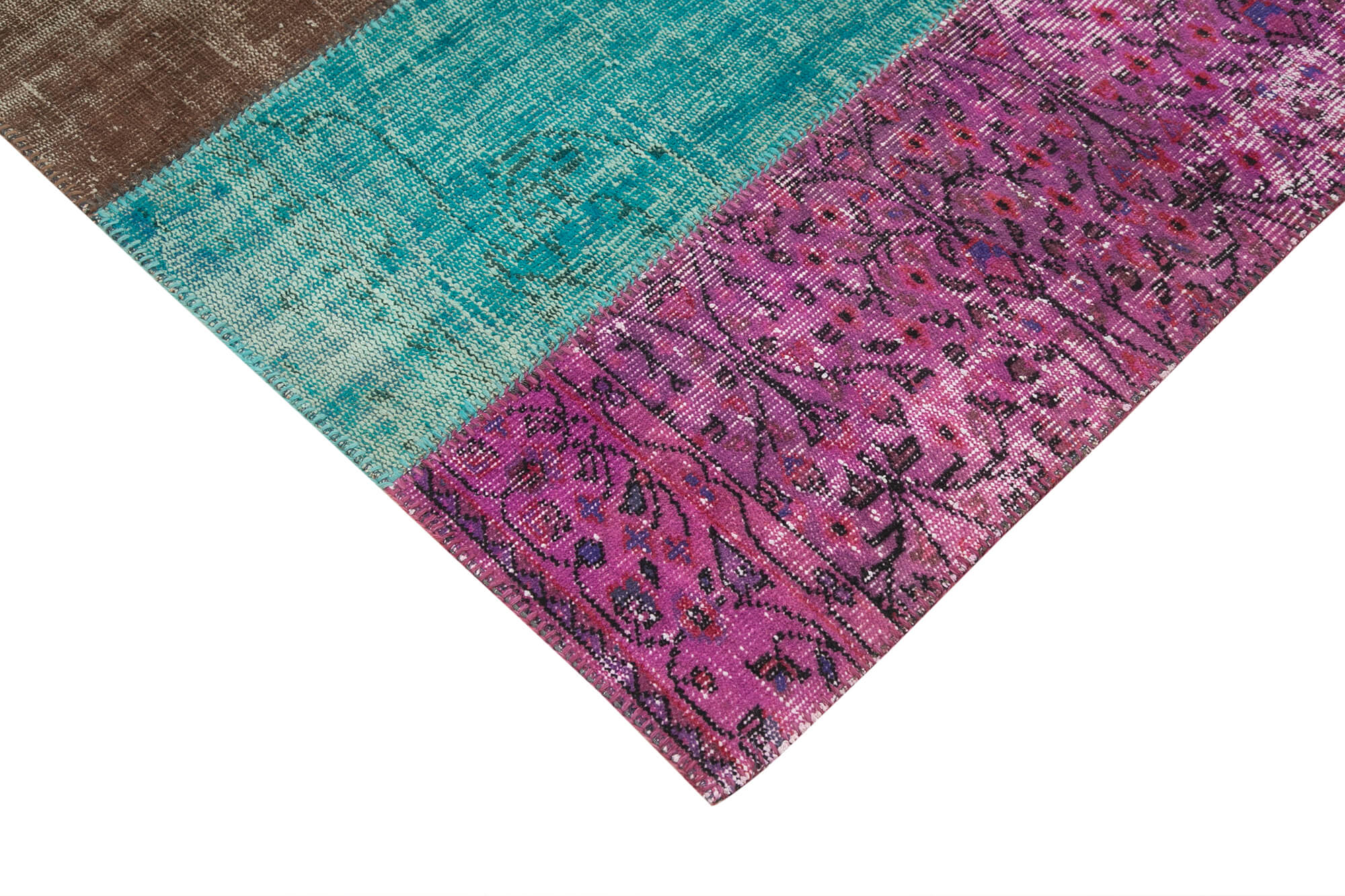 Handmade Patchwork Rug - Pink Cotton Wool Vintage Area Rug 6'8'' x 9'1''