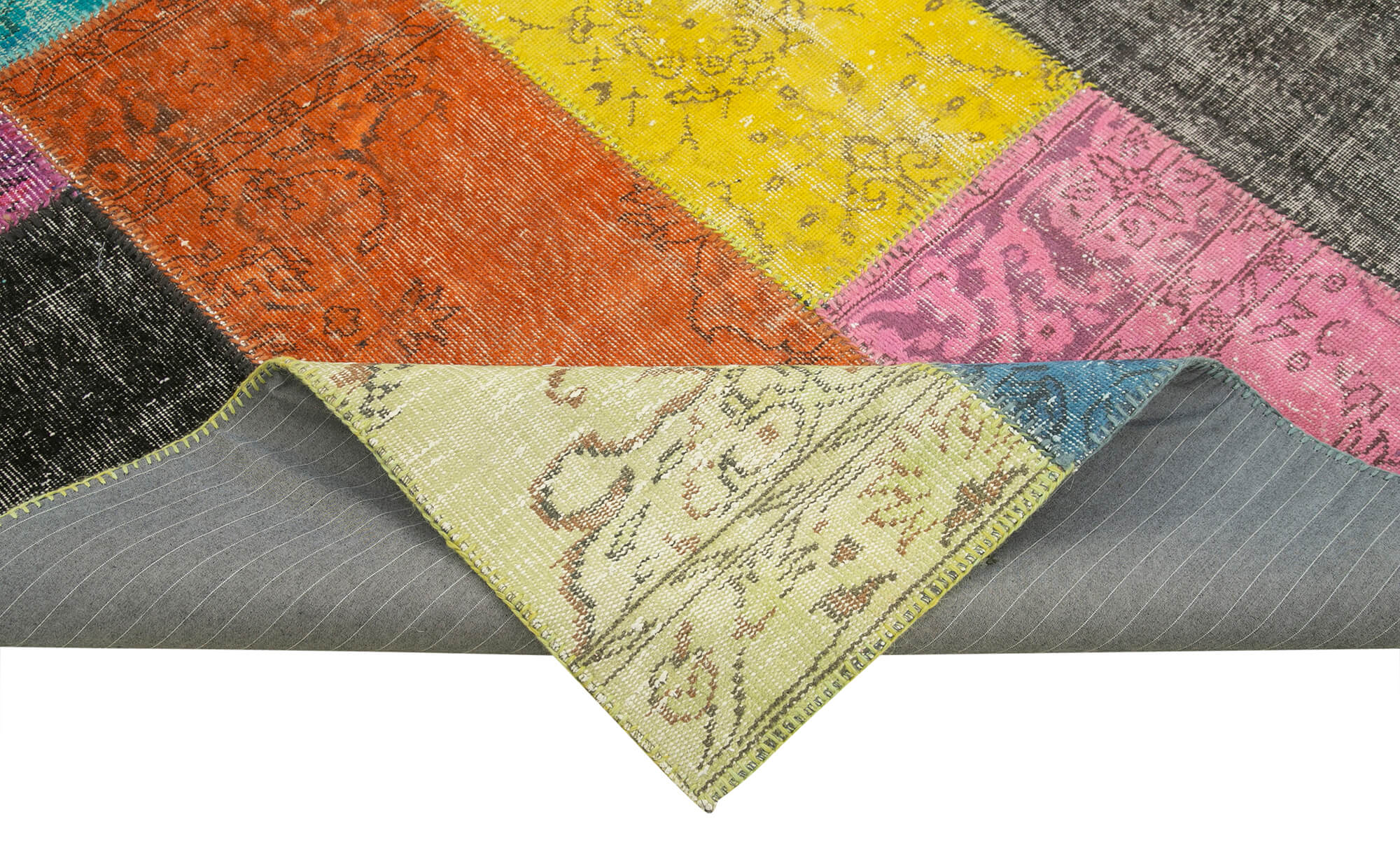 Handmade Patchwork Rug - Pink Cotton Wool Vintage Area Rug 6'8'' x 9'1''