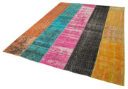 Handmade Patchwork Rug - Pink Area Rug Cotton Wool Durable Natural Fiber Carpet 6'9"x8'9"