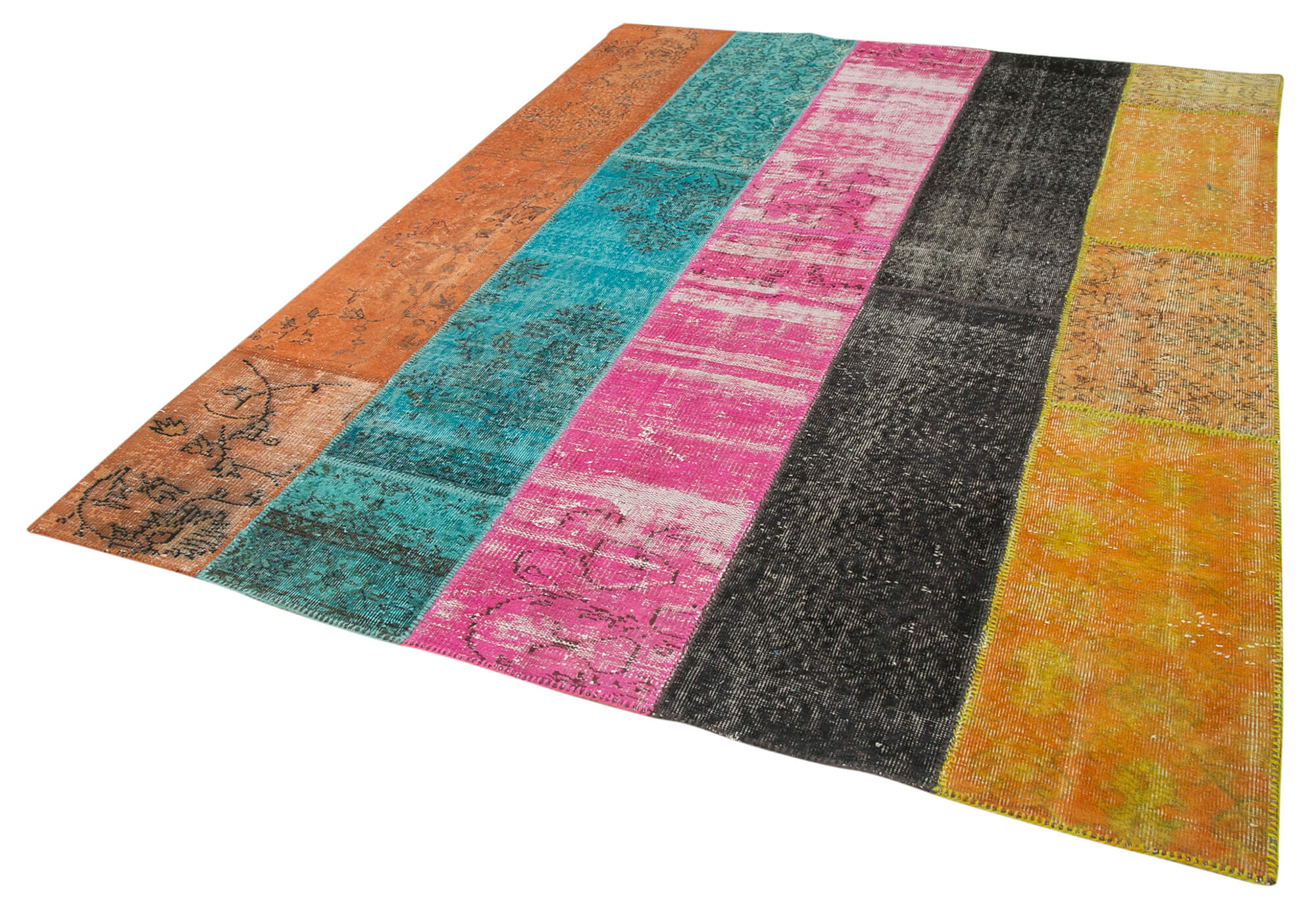 Handmade Patchwork Rug - Pink Area Rug Cotton Wool Durable Natural Fiber Carpet 6'9"x8'9"