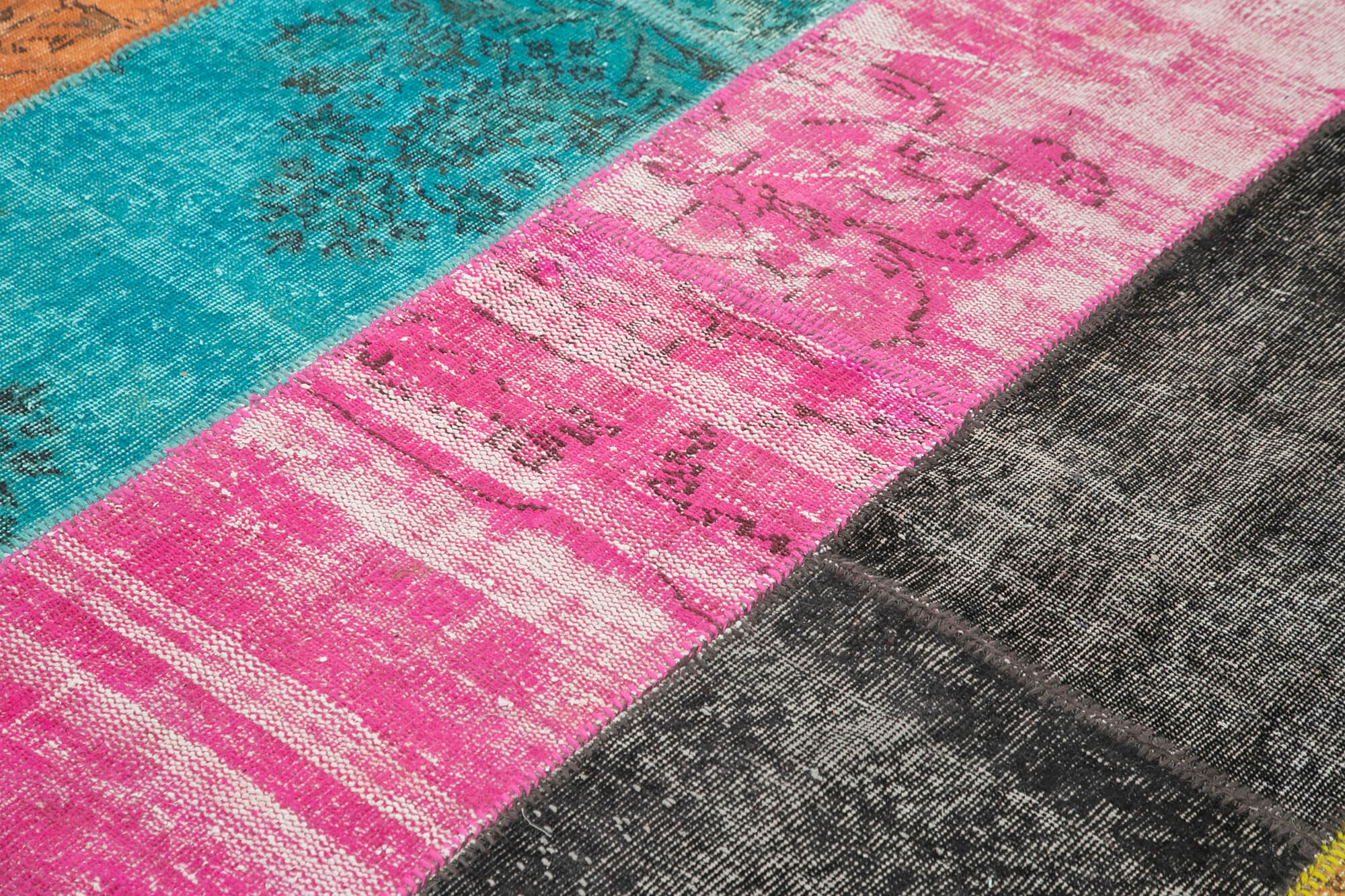 Handmade Patchwork Rug - Pink Area Rug Cotton Wool Durable Natural Fiber Carpet 6'9"x8'9"
