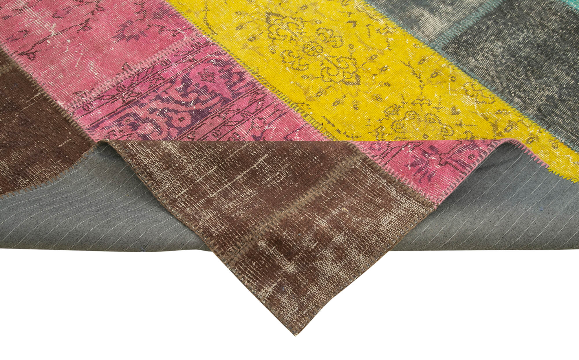 Handmade Patchwork Rug - Kirk Yama Pink Cotton Wool Vintage Area Rug 6'8"x9'1"