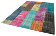 Handmade Patchwork Area Rug – Pink Patchwork Carpet Cotton Wool Rug 6'9"x9'1"