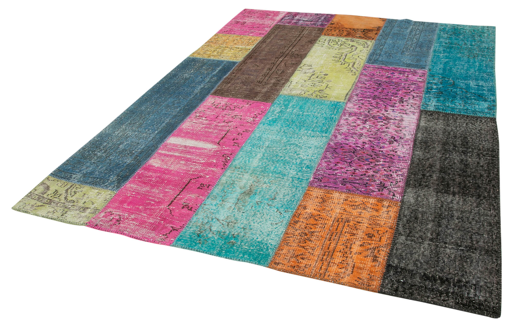 Handmade Patchwork Area Rug – Pink Patchwork Carpet Cotton Wool Rug 6'9"x9'1"