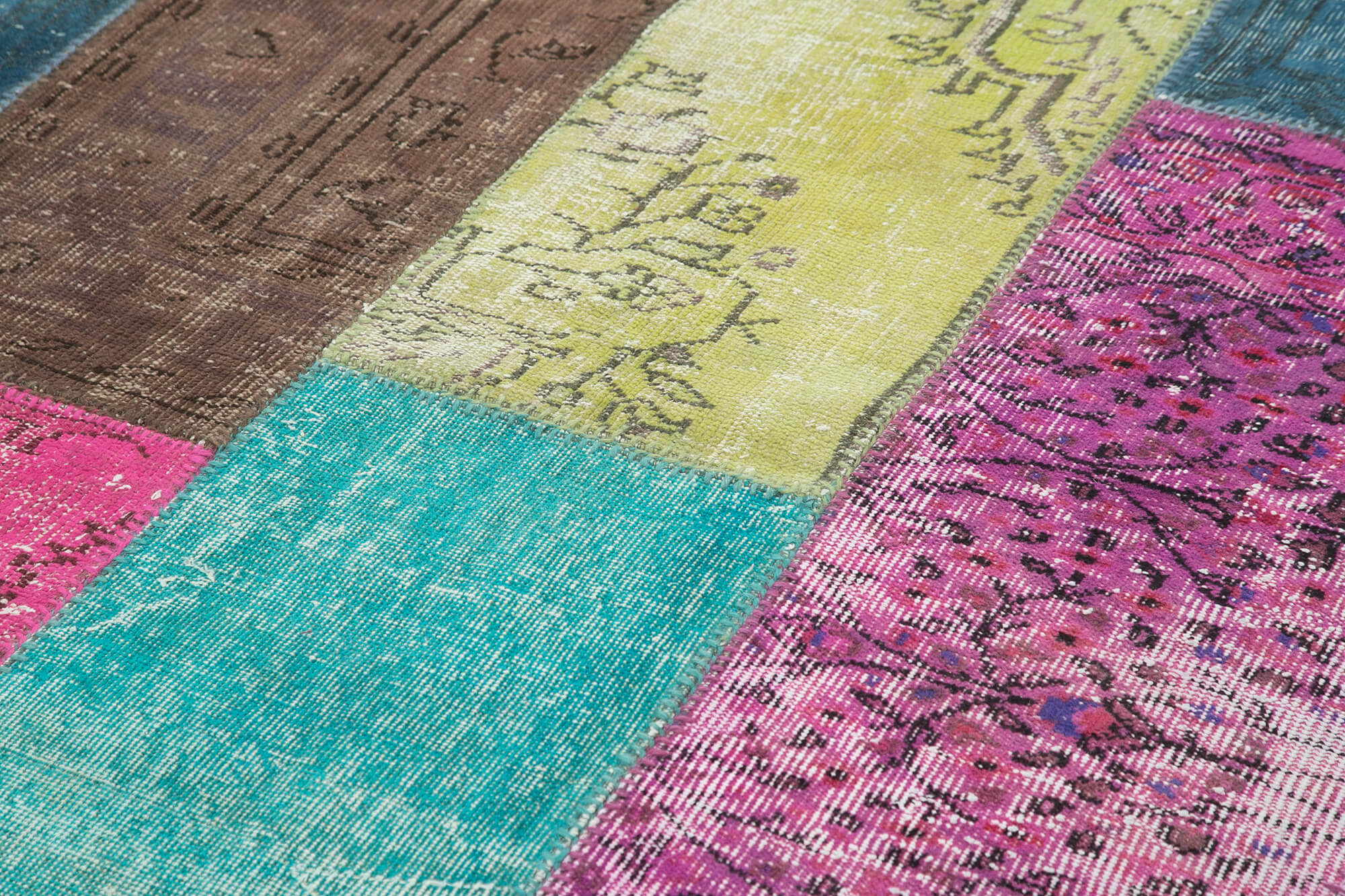 Handmade Patchwork Area Rug – Pink Patchwork Carpet Cotton Wool Rug 6'9"x9'1"