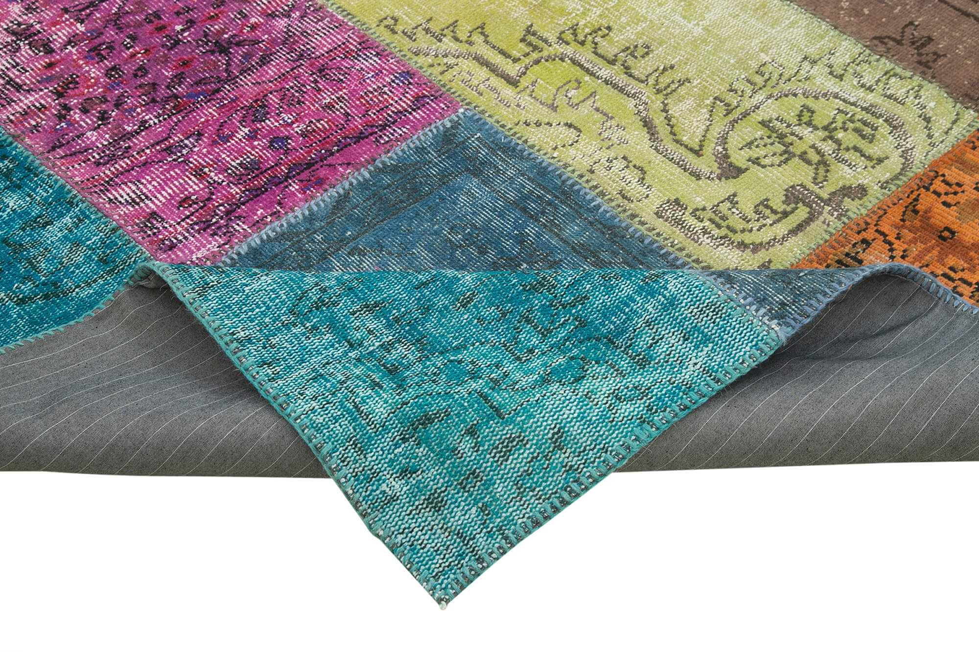 Handmade Patchwork Area Rug – Pink Patchwork Carpet Cotton Wool Rug 6'9"x9'1"