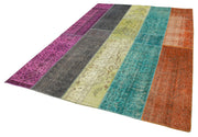 Handmade Area Rug - Pink Patchwork Cotton Wool Vintage Handwoven Carpet 6'9" x 9'6"