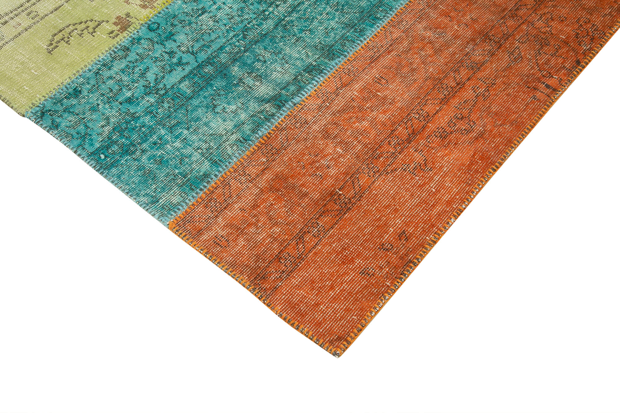 Handmade Area Rug - Pink Patchwork Cotton Wool Vintage Handwoven Carpet 6'9" x 9'6"