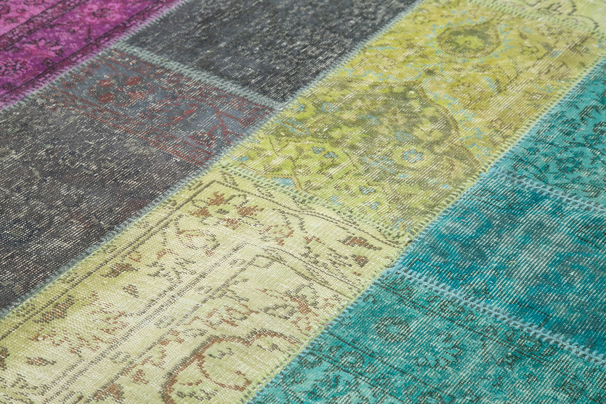 Handmade Area Rug - Pink Patchwork Cotton Wool Vintage Handwoven Carpet 6'9" x 9'6"