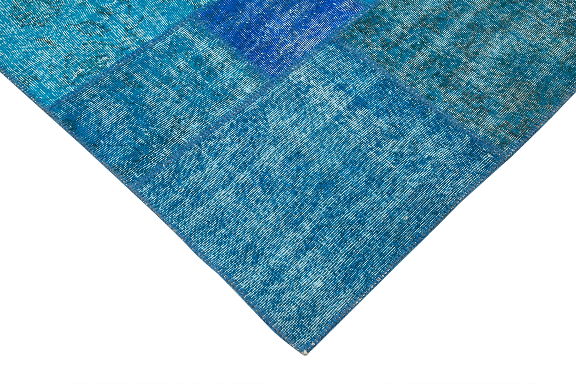 Handmade Patchwork Rug 6x9 Feet – Vintage Turkish Carpet Blue Area Rug, Natural Wool Carpet