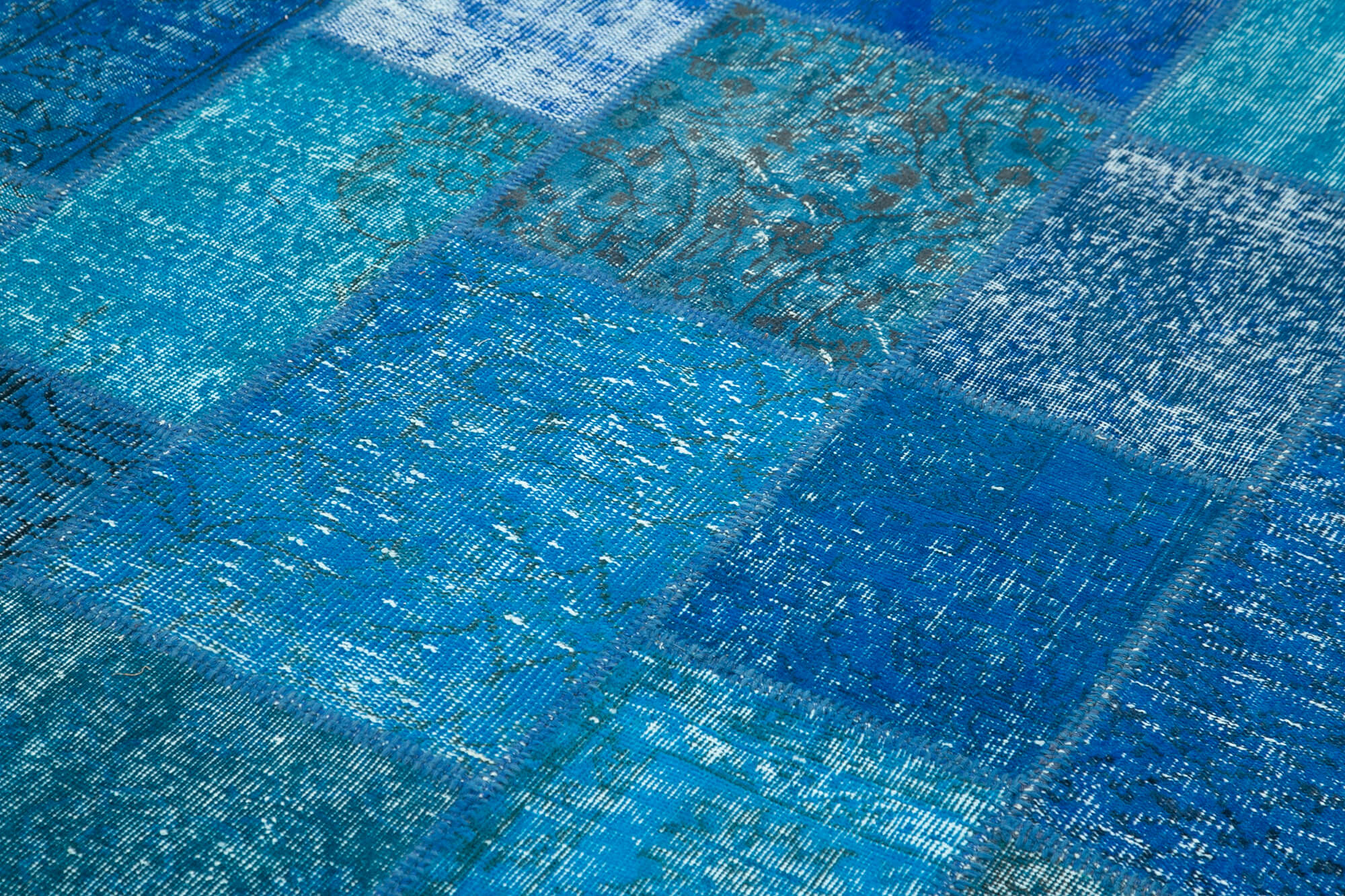 Handmade Patchwork Rug 6x9 Feet – Vintage Turkish Carpet Blue Area Rug, Natural Wool Carpet