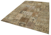 Handmade Patchwork Rug - Brown Patchwork Carpet 6'7''x9'11'' Cotton Wool Rug