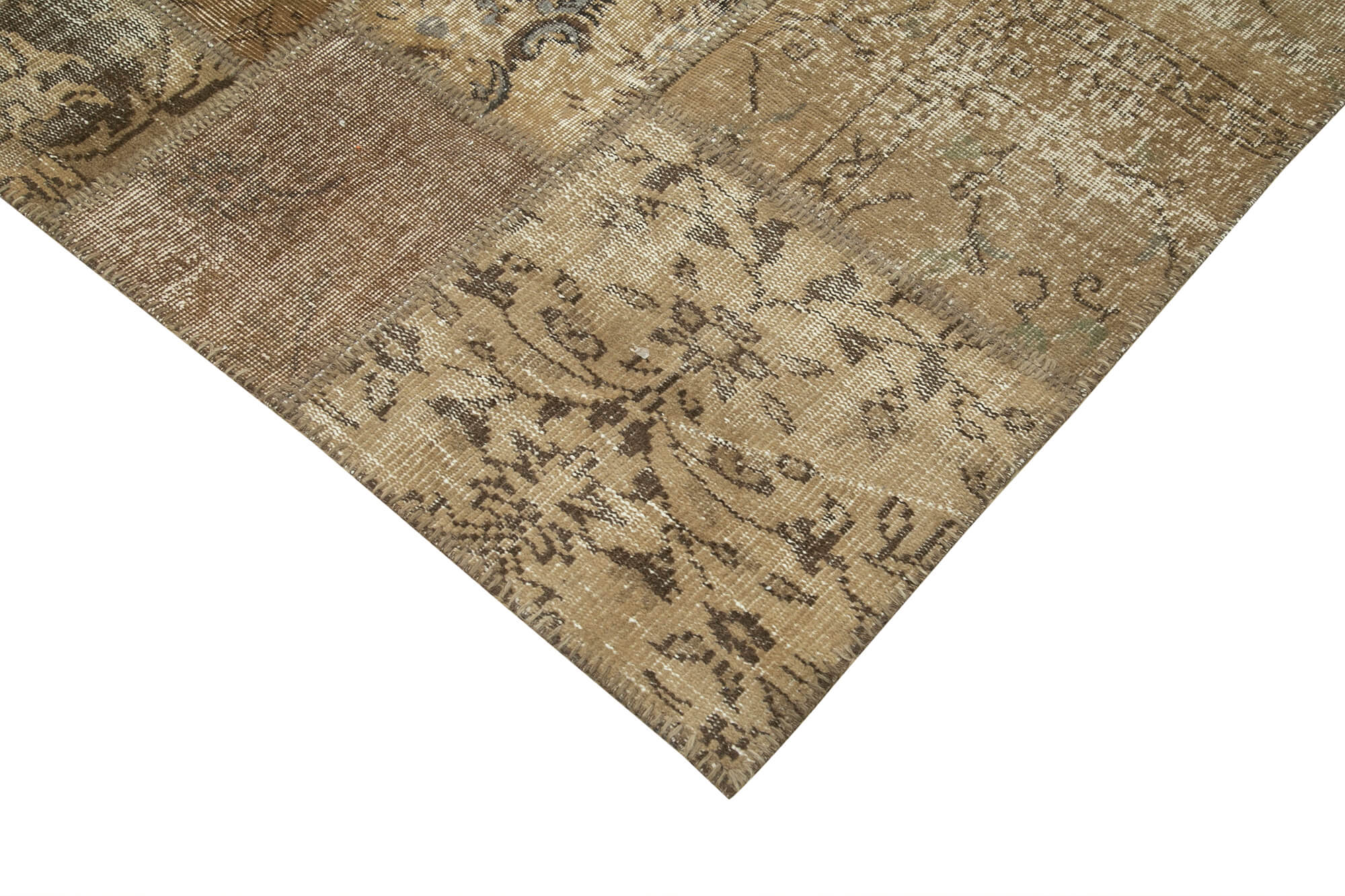 Handmade Patchwork Rug - Brown Patchwork Carpet 6'7''x9'11'' Cotton Wool Rug