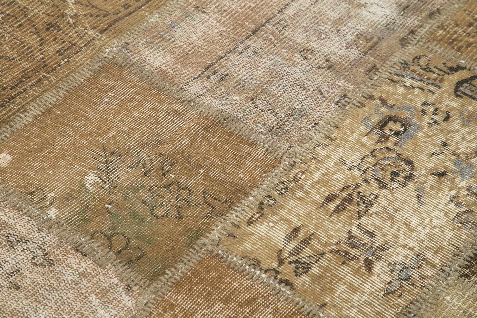 Handmade Patchwork Rug - Brown Patchwork Carpet 6'7''x9'11'' Cotton Wool Rug