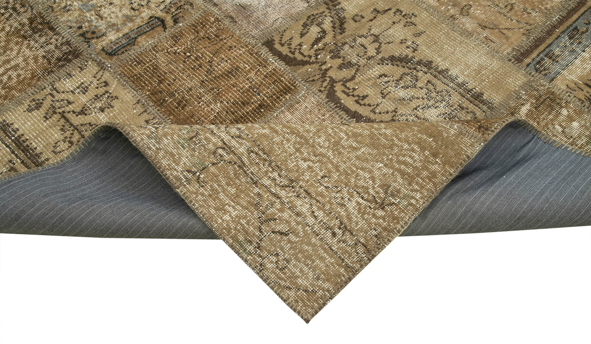 Handmade Patchwork Rug - Brown Patchwork Carpet 6'7''x9'11'' Cotton Wool Rug
