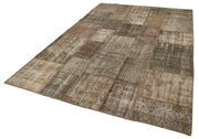 Handmade Patchwork Rug – Brown Patchwork Design Cotton Wool Rug 6'8''x9'11''