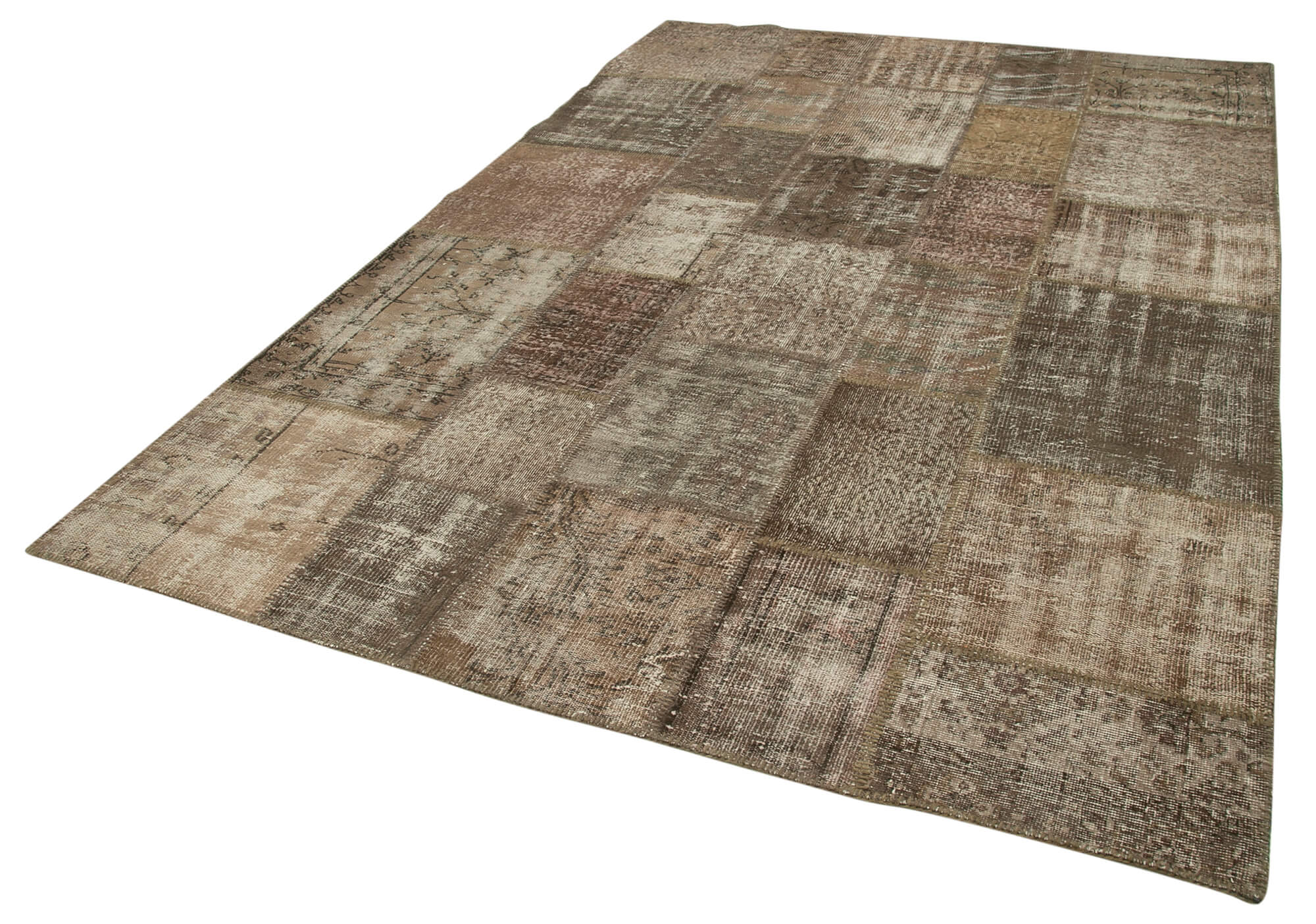 Handmade Patchwork Rug – Brown Patchwork Design Cotton Wool Rug 6'8''x9'11''