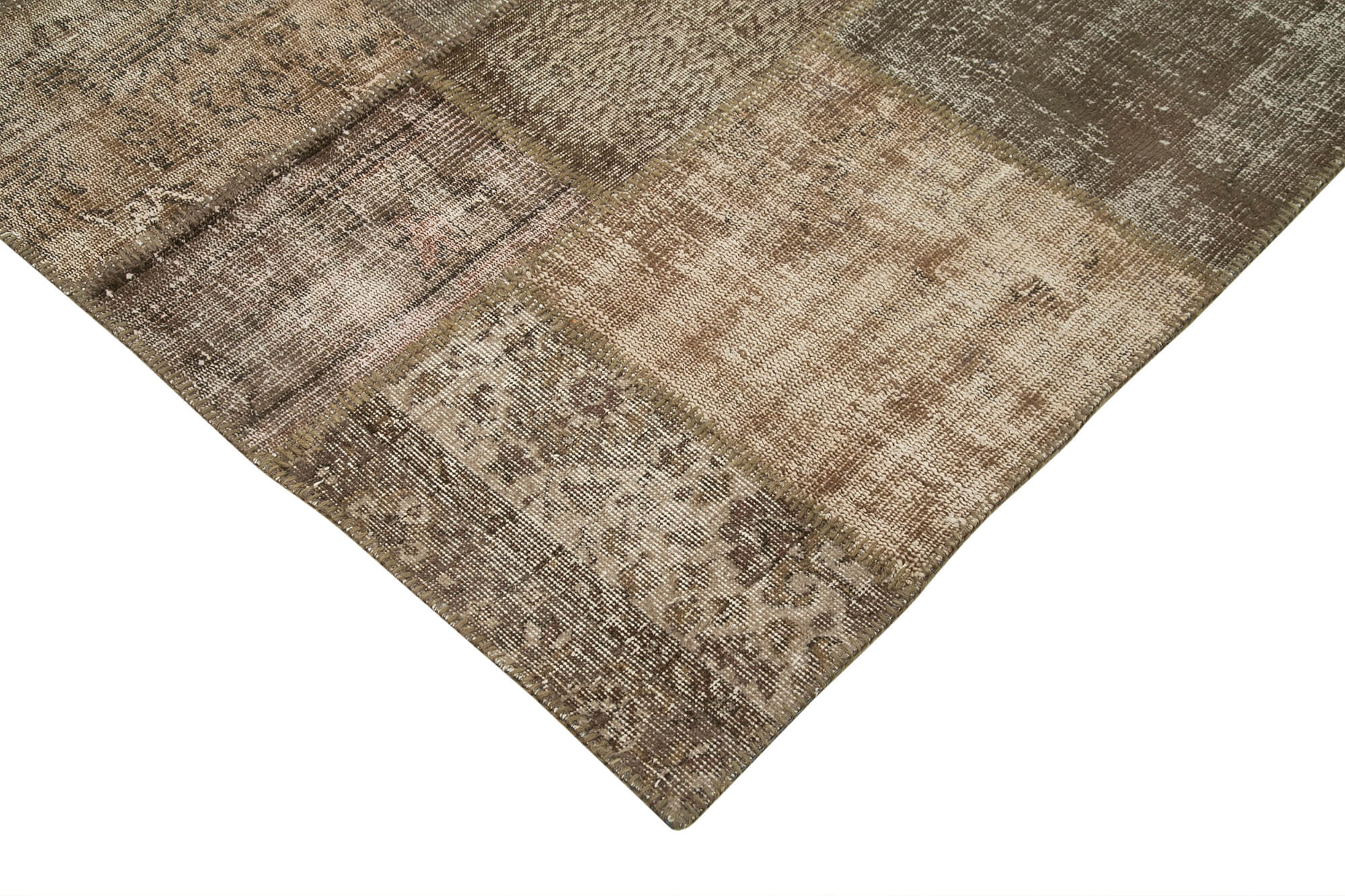 Handmade Patchwork Rug – Brown Patchwork Design Cotton Wool Rug 6'8''x9'11''