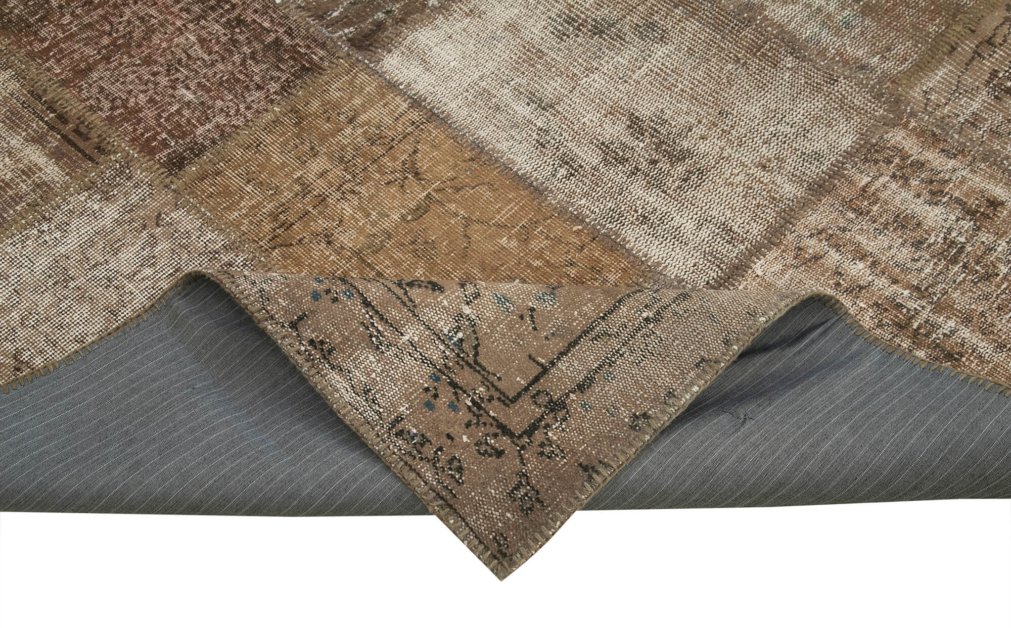 Handmade Patchwork Rug – Brown Patchwork Design Cotton Wool Rug 6'8''x9'11''