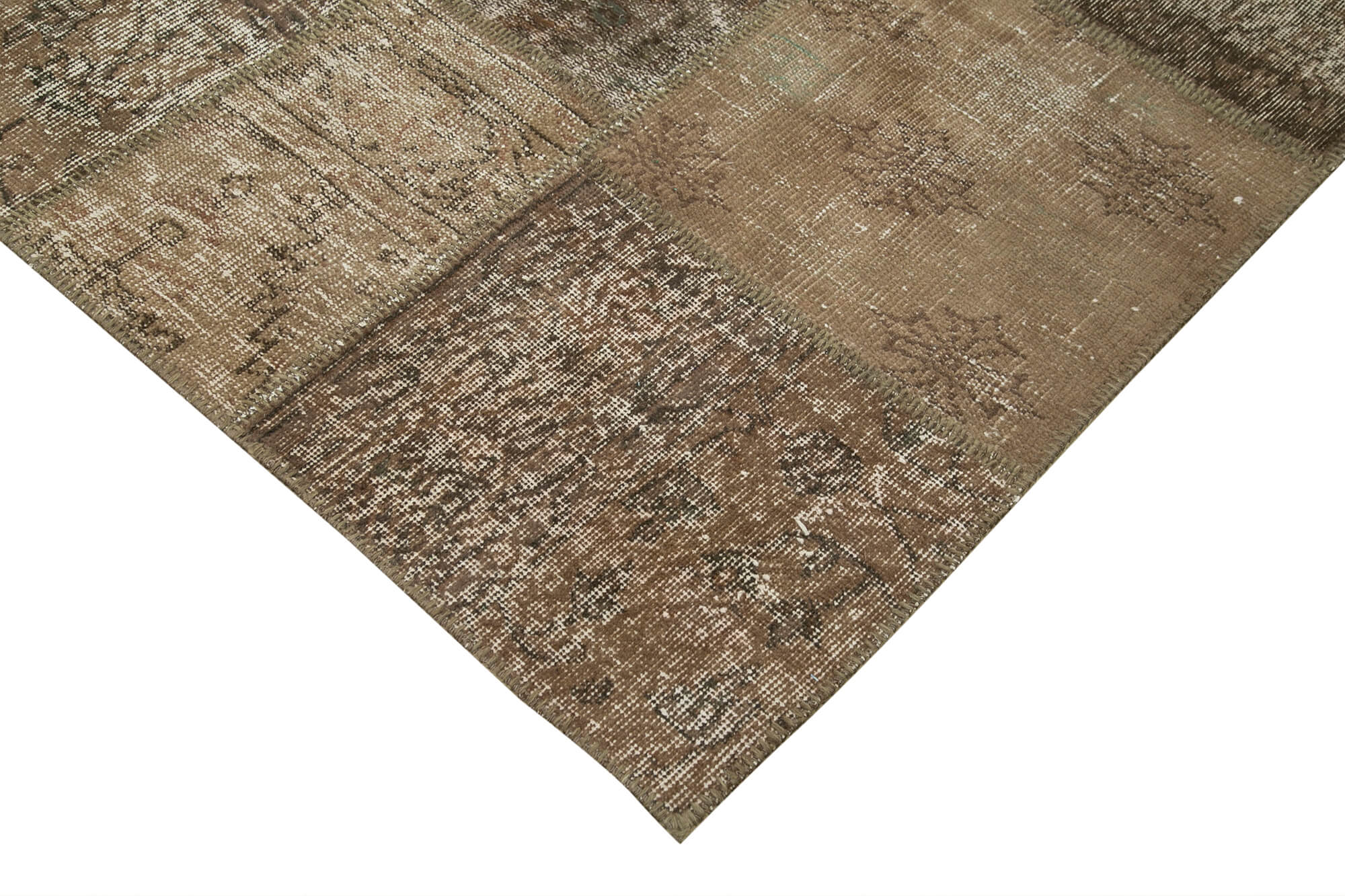 Handmade Area Rug - Kirk Yama Brown Patchwork Cotton Wool Carpet 6'8''x9'11''