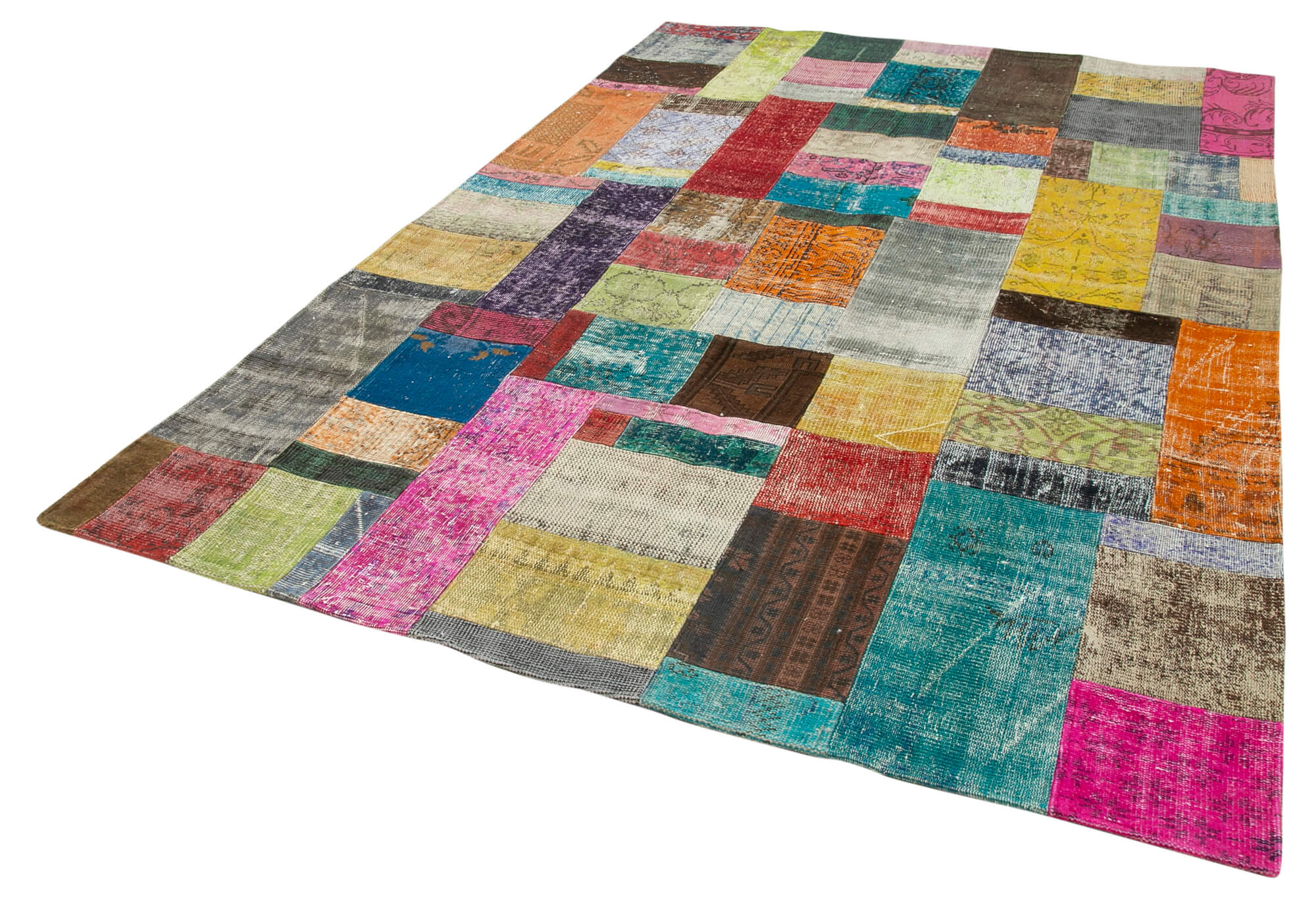 Handmade Patchwork Rug - Kirk Yama Pink Cotton Wool Vintage Area Carpet 6'8''x9'11''