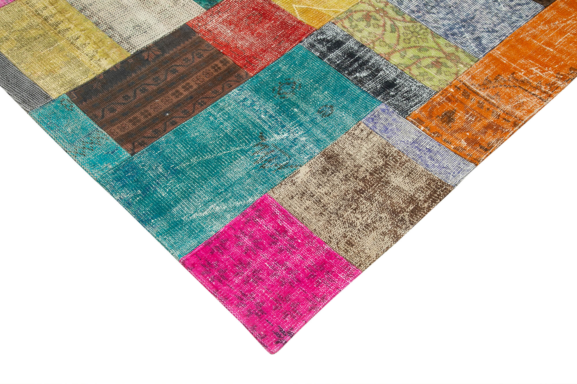 Handmade Patchwork Rug - Kirk Yama Pink Cotton Wool Vintage Area Carpet 6'8''x9'11''