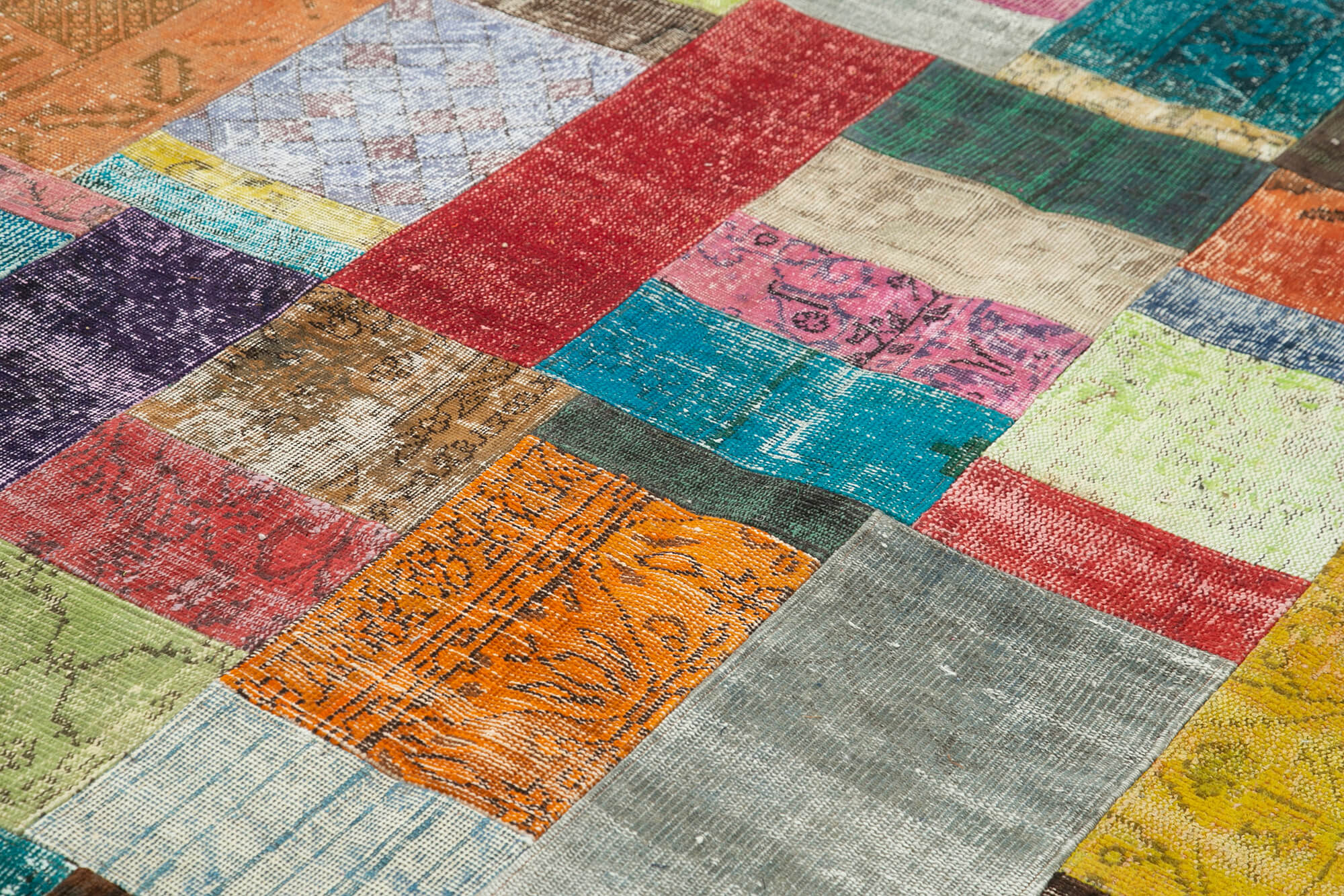 Handmade Patchwork Rug - Kirk Yama Pink Cotton Wool Vintage Area Carpet 6'8''x9'11''