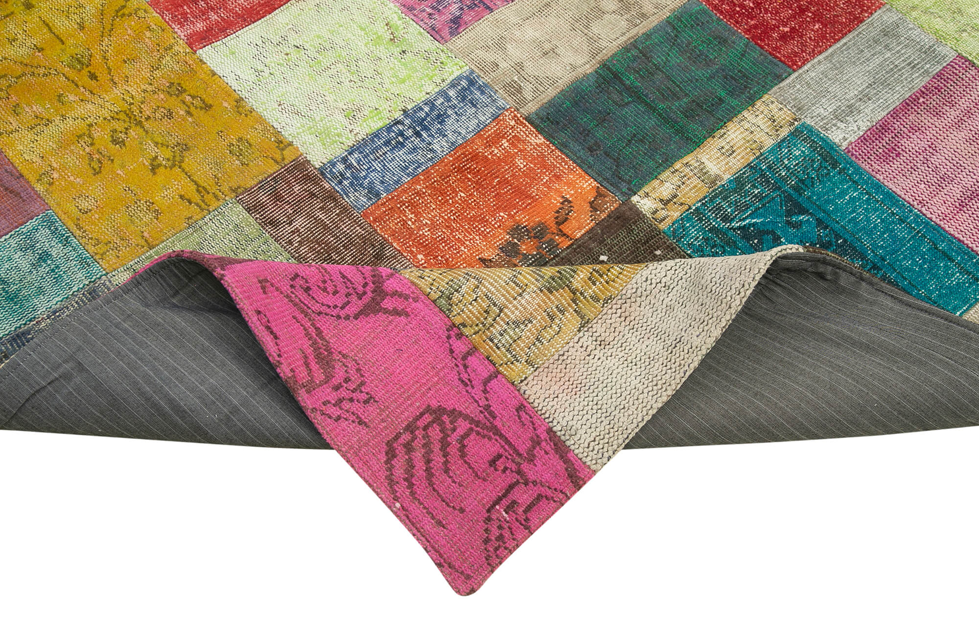 Handmade Patchwork Rug - Kirk Yama Pink Cotton Wool Vintage Area Carpet 6'8''x9'11''
