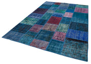 Handmade Patchwork Rug - Blue Cotton Wool Rug, Vintage Turkish Carpet, Soft Wool Carpet