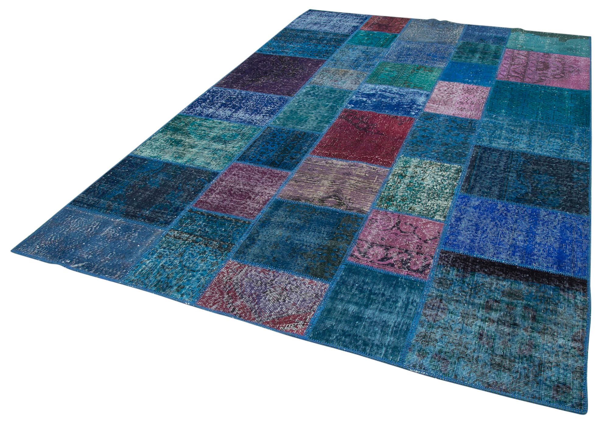 Handmade Patchwork Rug - Blue Cotton Wool Rug, Vintage Turkish Carpet, Soft Wool Carpet