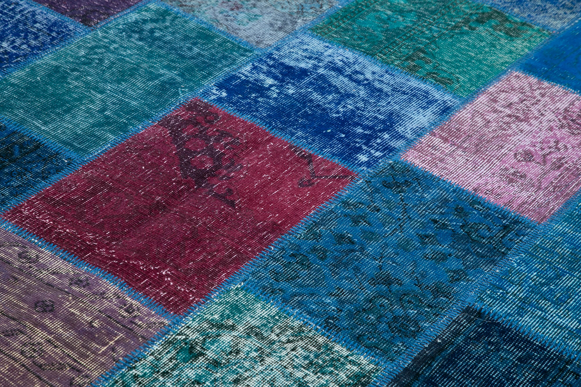 Handmade Patchwork Rug - Blue Cotton Wool Rug, Vintage Turkish Carpet, Soft Wool Carpet