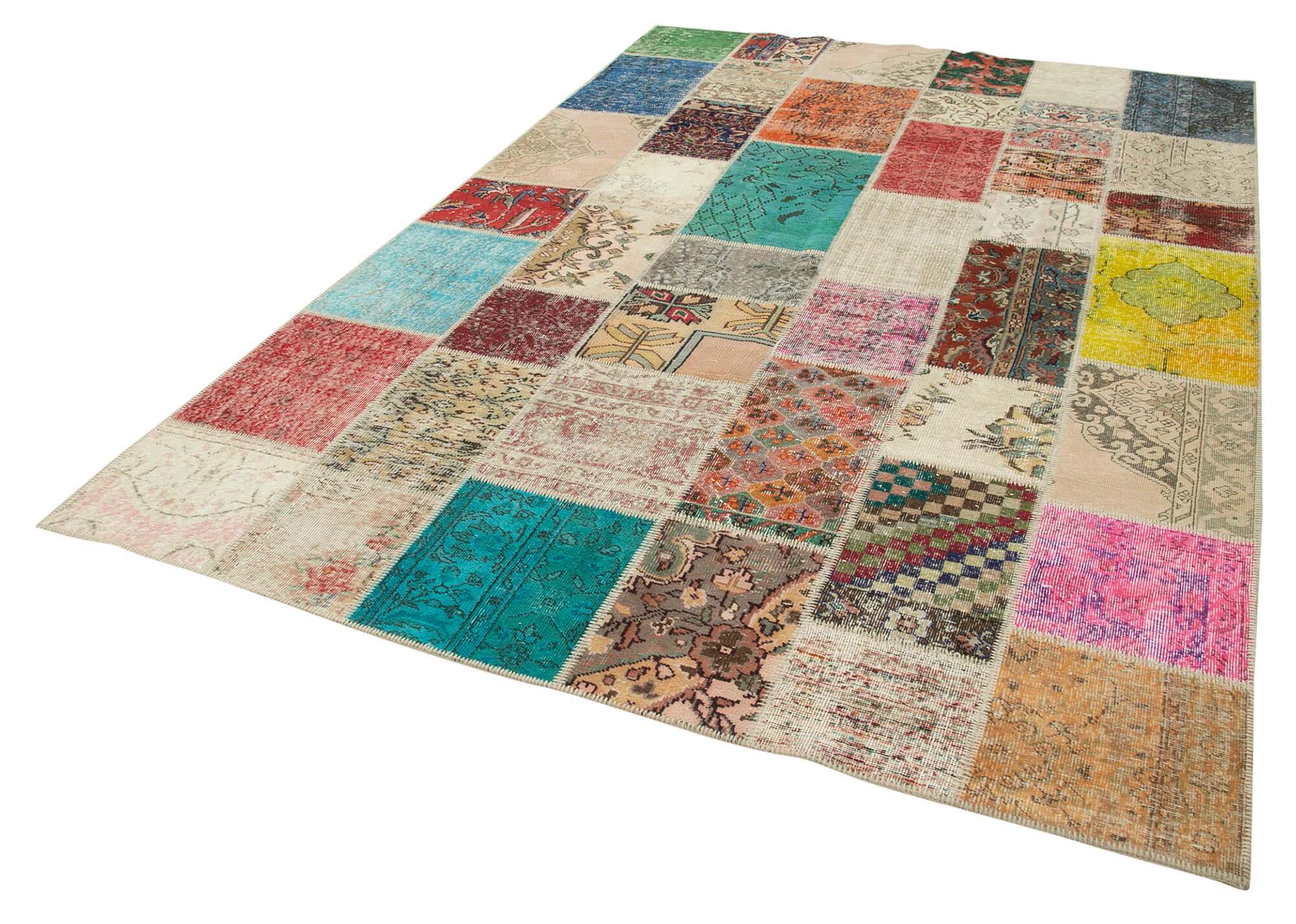 Handmade Patchwork Rug - Kirk Yama Pink Cotton Wool Vintage Area Rug 6'9''x9'10''