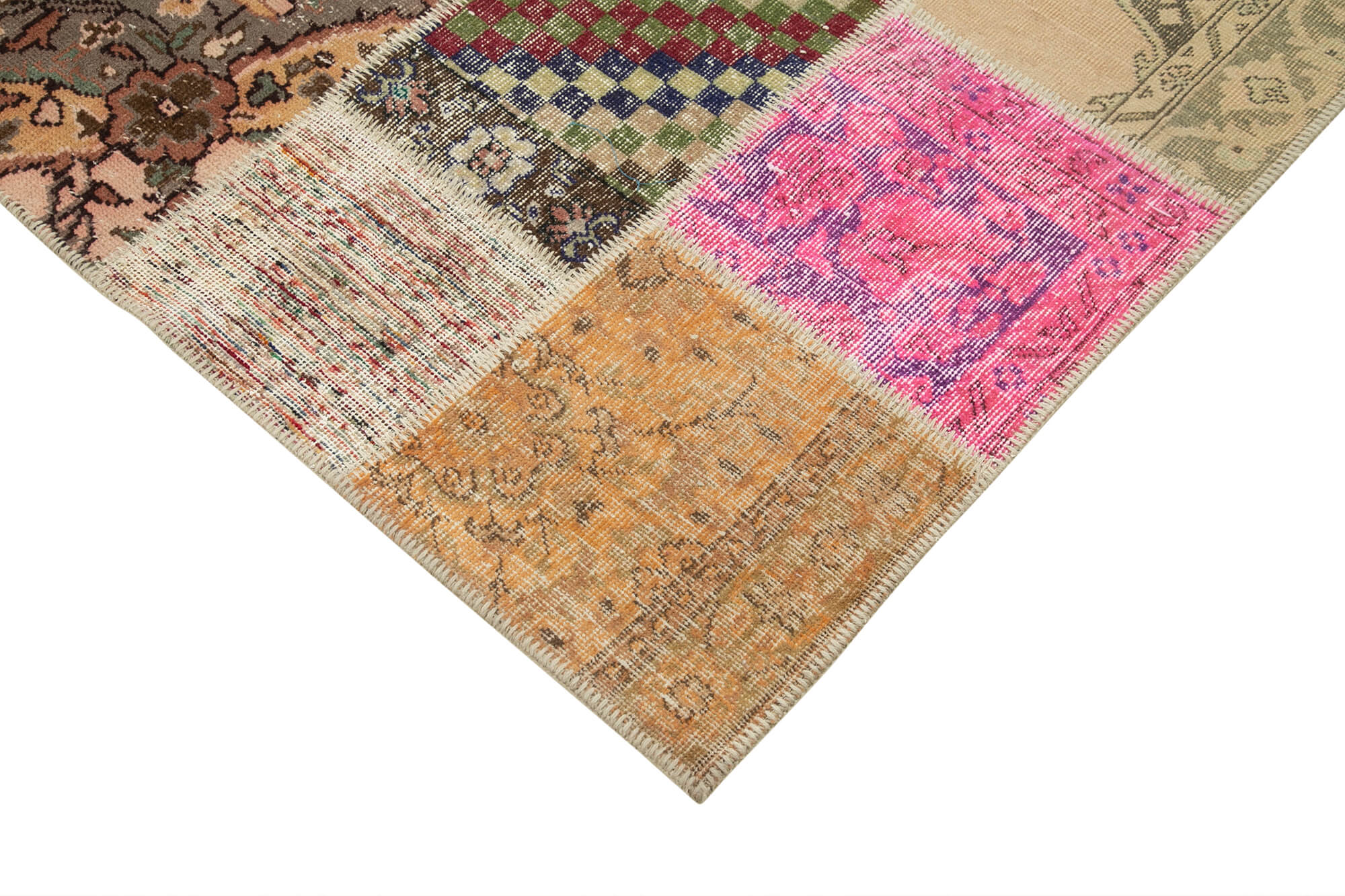 Handmade Patchwork Rug - Kirk Yama Pink Cotton Wool Vintage Area Rug 6'9''x9'10''