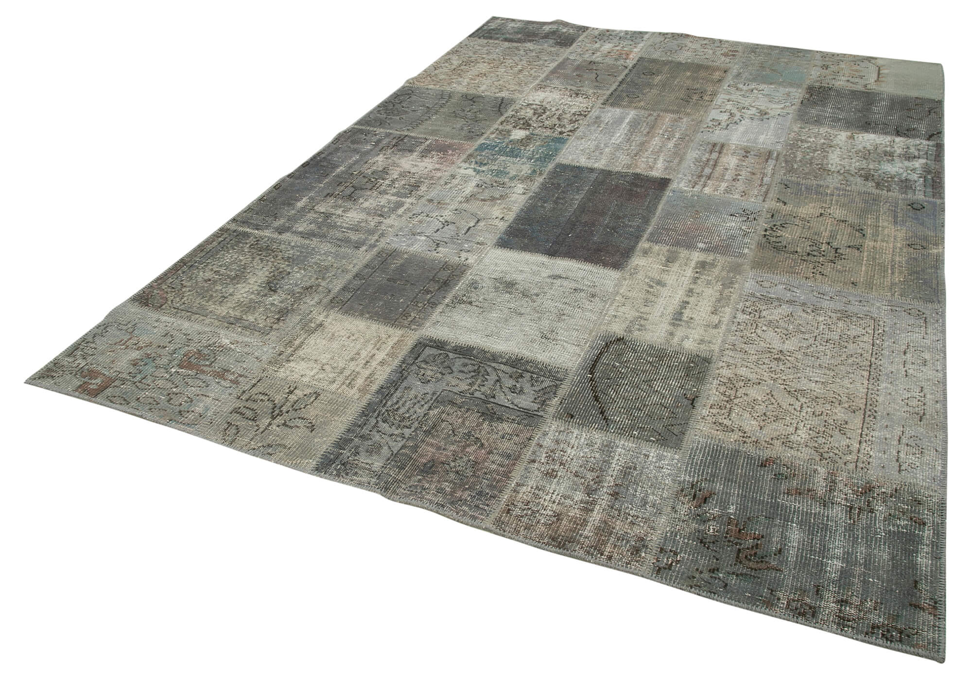 Handmade Patchwork Rug - Kirk Yama Grey Cotton Wool 6'8" x 9'10" Area Rug