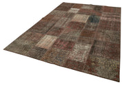 Handmade Patchwork Rug - Brown Cotton Wool Area Rug 6'8'' x 9'9'' for Living Room