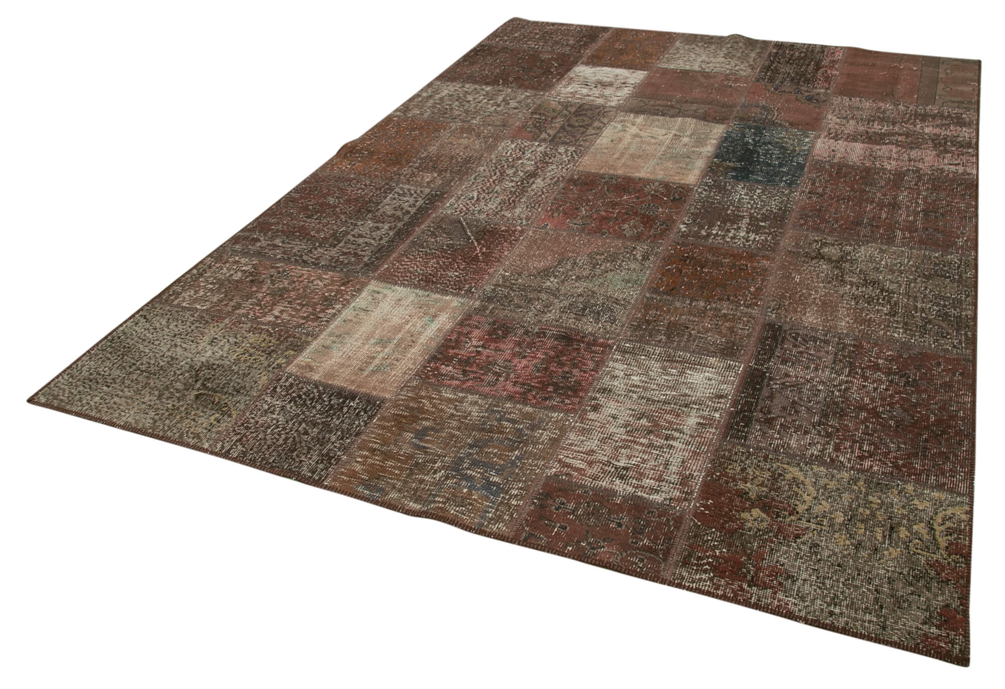 Handmade Patchwork Rug - Brown Cotton Wool Area Rug 6'8'' x 9'9'' for Living Room