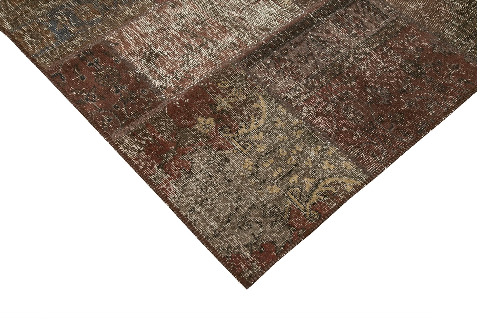 Handmade Patchwork Rug - Brown Cotton Wool Area Rug 6'8'' x 9'9'' for Living Room