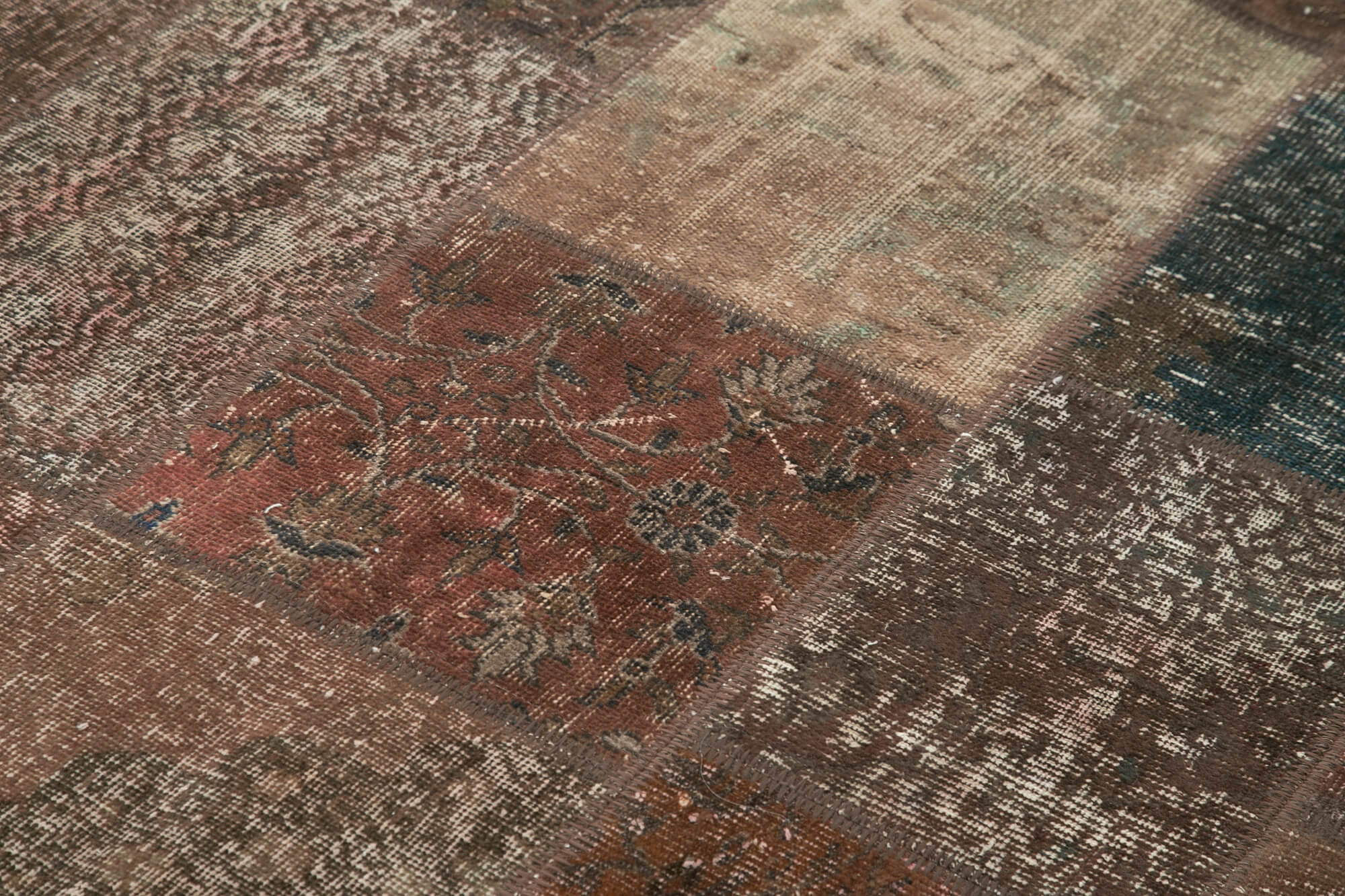 Handmade Patchwork Rug - Brown Cotton Wool Area Rug 6'8'' x 9'9'' for Living Room