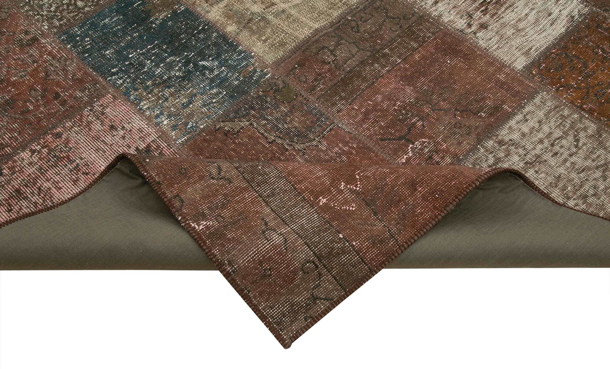Handmade Patchwork Rug - Brown Cotton Wool Area Rug 6'8'' x 9'9'' for Living Room