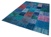 Handmade Patchwork Rug – Blue Area Rug Cotton Wool Durable Wool Carpet 6'8''x9'10''