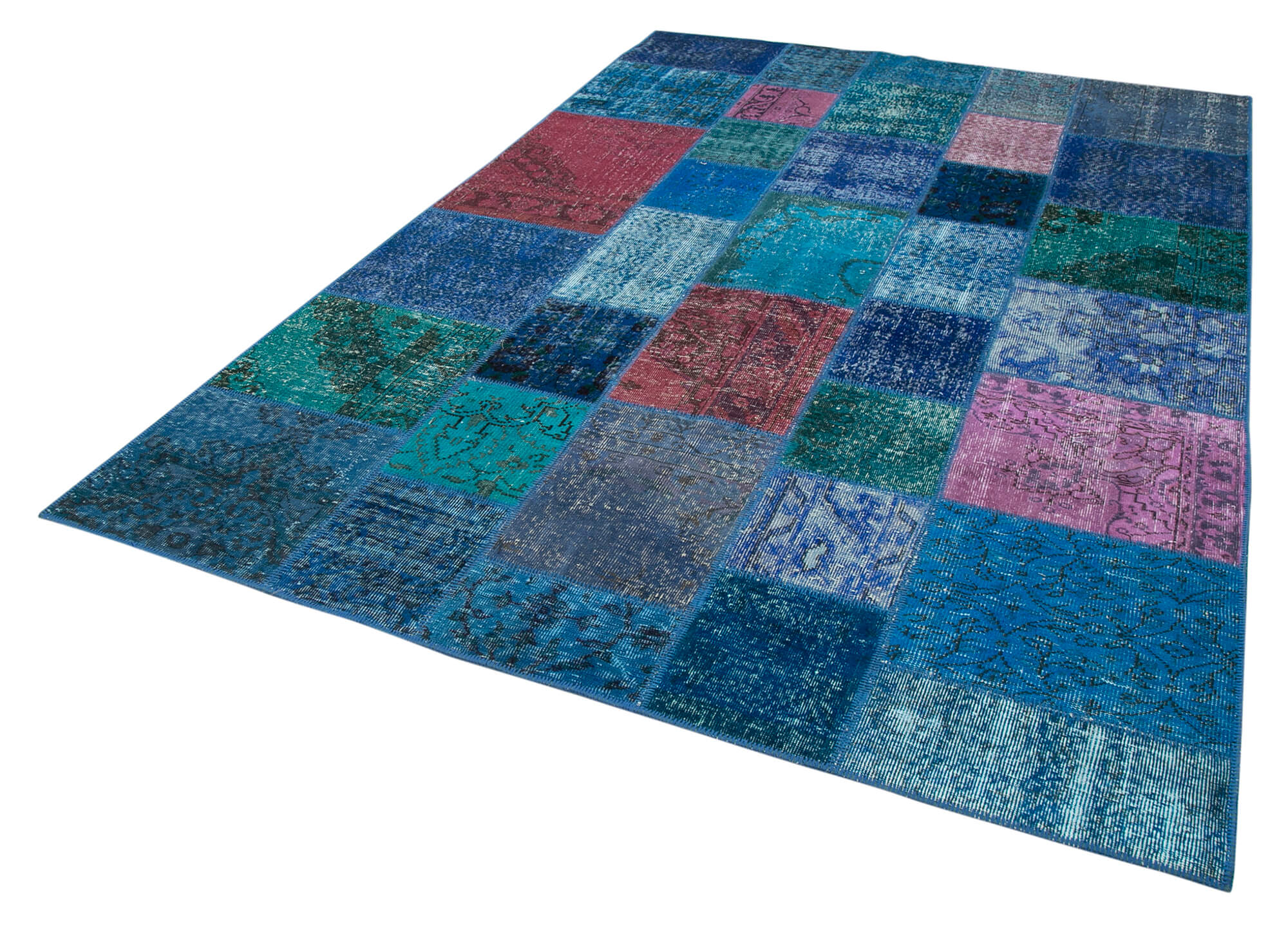 Handmade Patchwork Rug – Blue Area Rug Cotton Wool Durable Wool Carpet 6'8''x9'10''