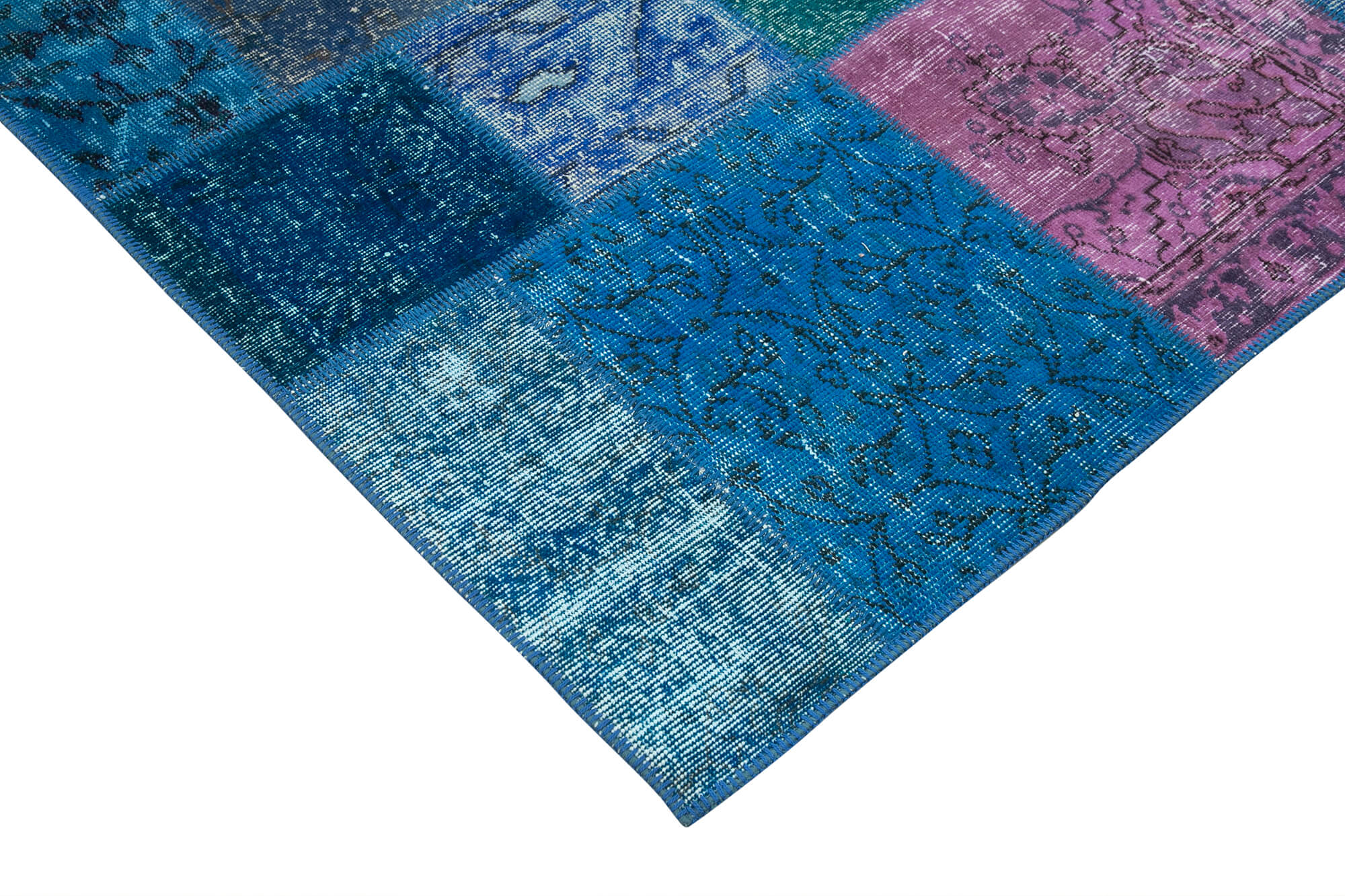 Handmade Patchwork Rug – Blue Area Rug Cotton Wool Durable Wool Carpet 6'8''x9'10''