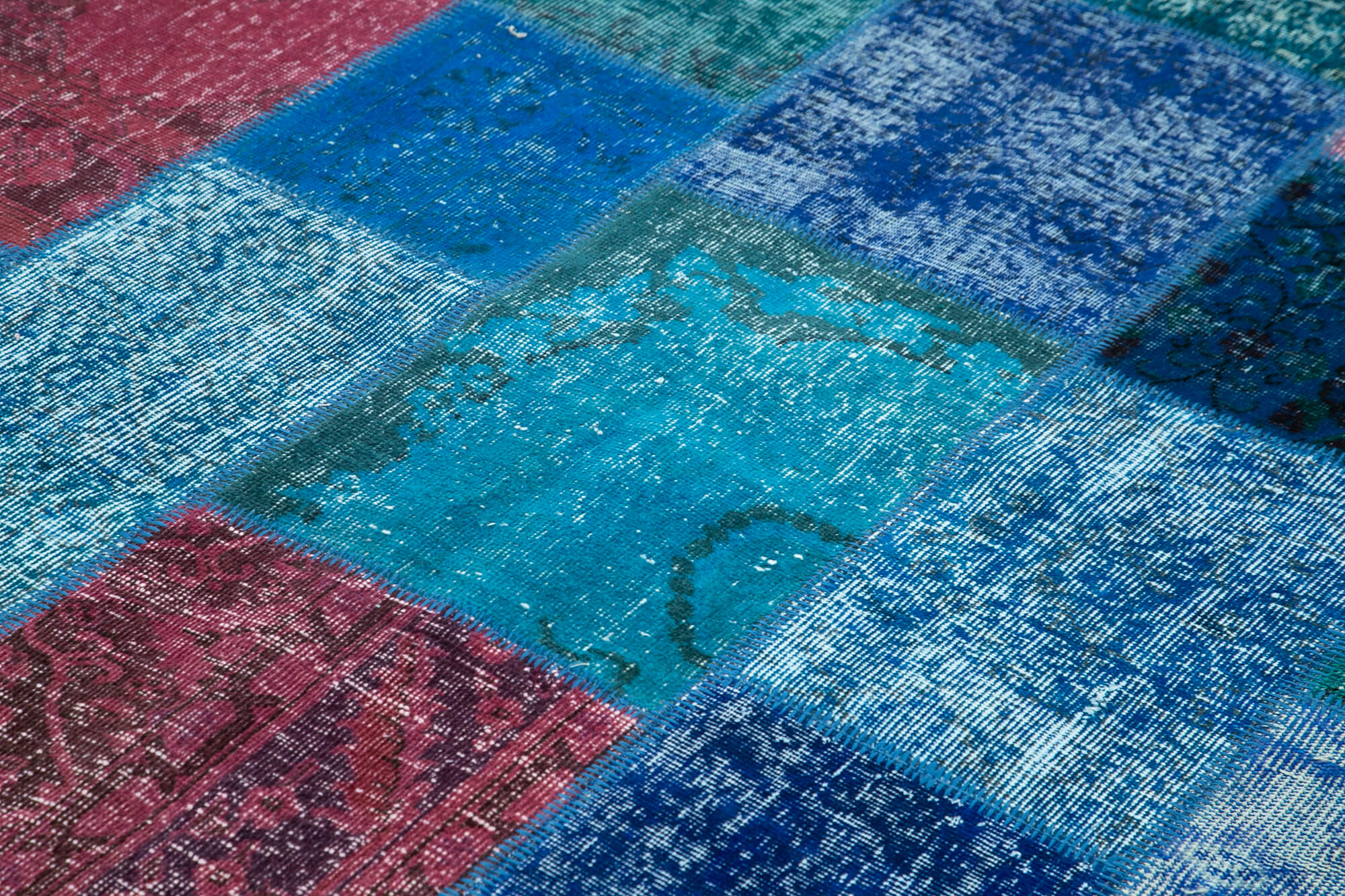 Handmade Patchwork Rug – Blue Area Rug Cotton Wool Durable Wool Carpet 6'8''x9'10''